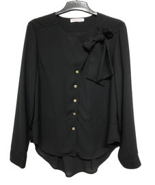 Loose Abd Large Size Fashion Ladies Blouse Black Color Womens Chiffon Shirt