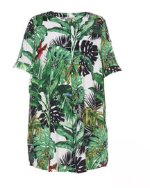 Green Printing Ladies Fashion Tops Summer Round Neck T Shirt Short Or Long Length
