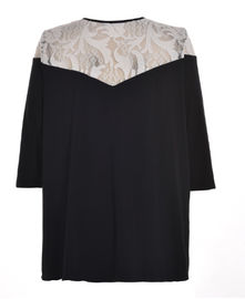 Lace And Viscose Woven Fabric Round Neck Ladies Blouse In Plus Size With Two Contrast Color
