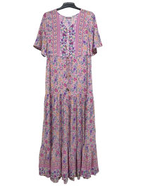 Printed Custom Womens Dresses Long Flounce Lavender Dresses With Front Buttons