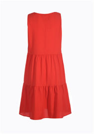 Red V Neck Sweet Custom Womens Dresses Party Frill Dress Sleeveless Polyester Fabric