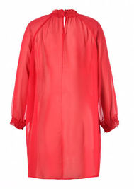 Red Ladies Plus Size Dresses With Collar And Smock Cuff In Chiffon Fabric