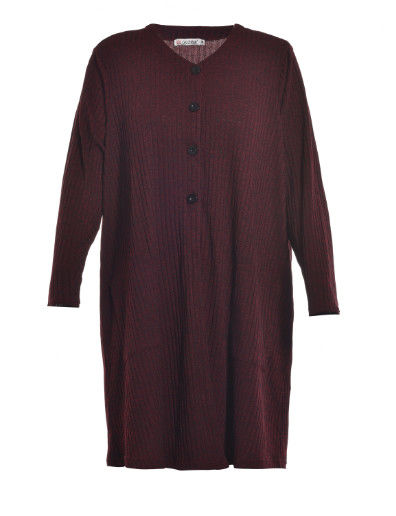Claret Color Long Sleeve Midi Dress Plus Size For Women In Daily Wear